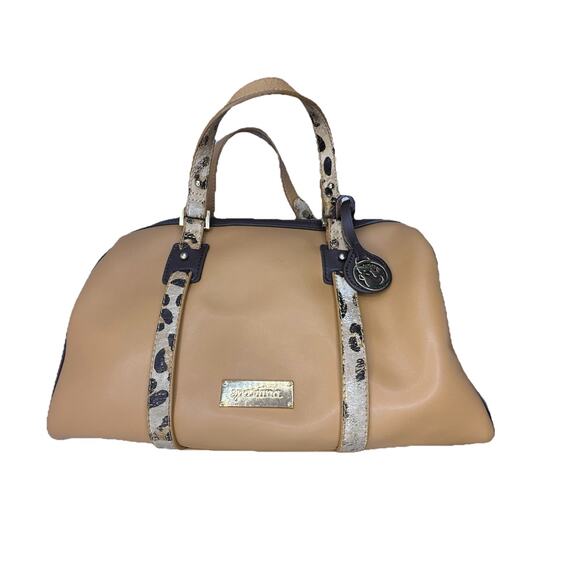 Spartina Tan Leather Handbag w/Leopard Print Handle/Accents-Great Used Condition - Picture 3 of 13